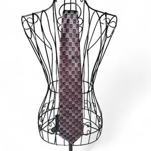 Joseph & Feiss International 100% Silk Geometric Square Tie - Burgundy & White